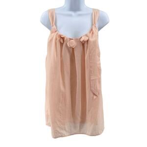 Ann Taylor Loft Peach Tank WMNS L Floral Tie Detail Scoop Lined Elastic Back Top